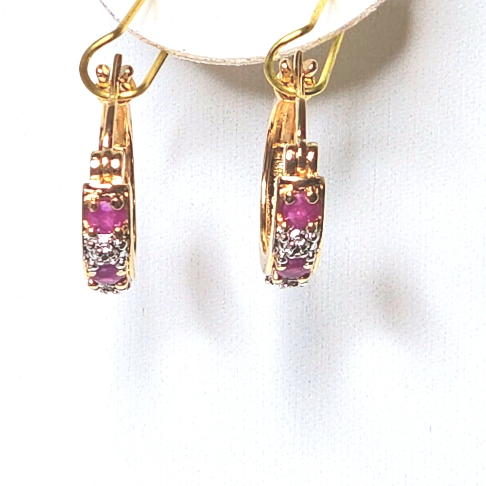 Ruby-Diamond necklace heart &  circle earrings 18k gold red & clear stones nwt - Picture 7 of 13